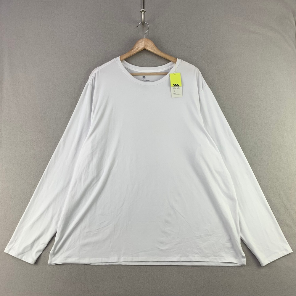 All In Motion Performance Tee Shirt Mens XXL White Long Sleeve Moisture Wicking
